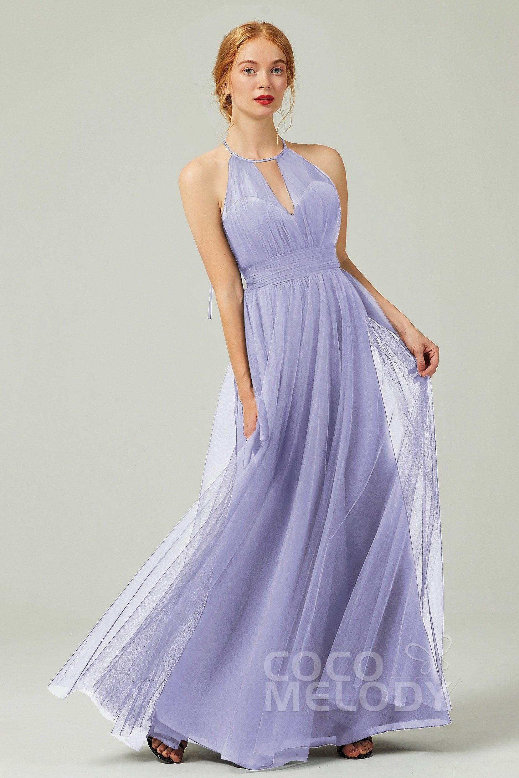 A-Line Floor Length Tulle Bridesmaid Dress CB0334PS - COCOMELODY